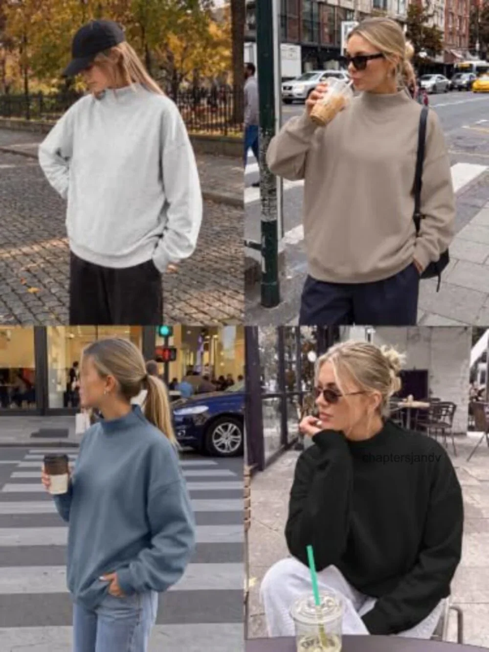 Cozy Fleece Lined Mock Neck Oversized Pullover Sweatshirt Women